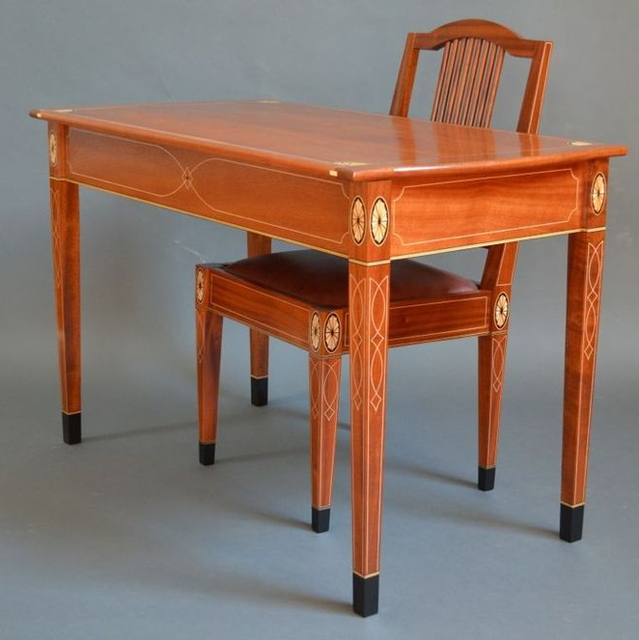 Federal Writing Desk / Chair-Sapele Mahogany wood, Ebony accents